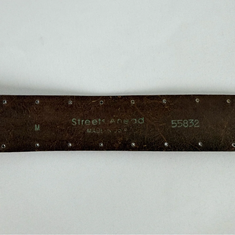 Streets Ahead Women’s size Medium Brown Leather Painted Gold Rhinestone Belt